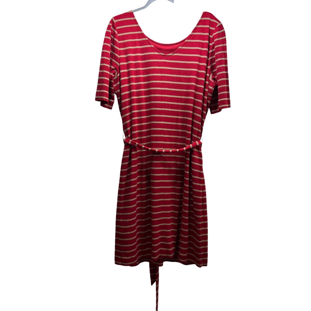 Banana Republic Nautical Beachy Preppy Stretchy Belted Striped Midi Dress XL Red - Picture 3 of 9